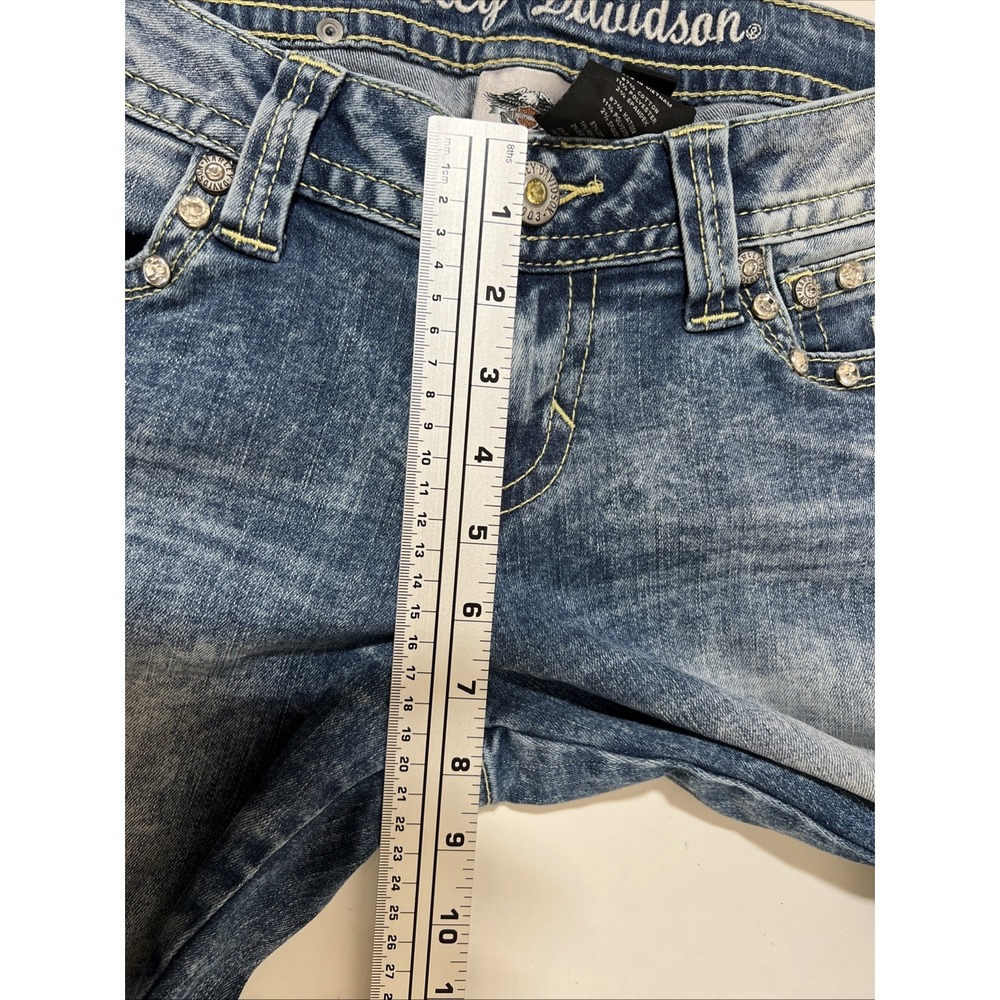 Harley Davidson Womens Bootcut Jeans Blue Wash Embroidered Bling Pockets Size 8 - Picture 8 of 9